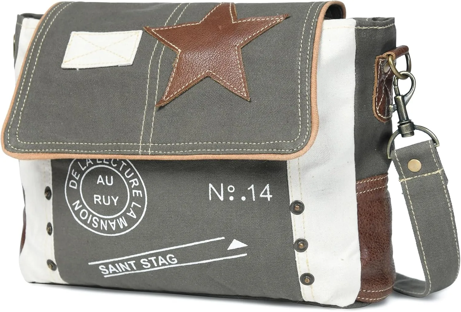 Canvas Shoulder Bag for Women | Star Messenger Bag with Multi Pockets, Star Crossbody Bag, Stylish and Functional (Star Grey)