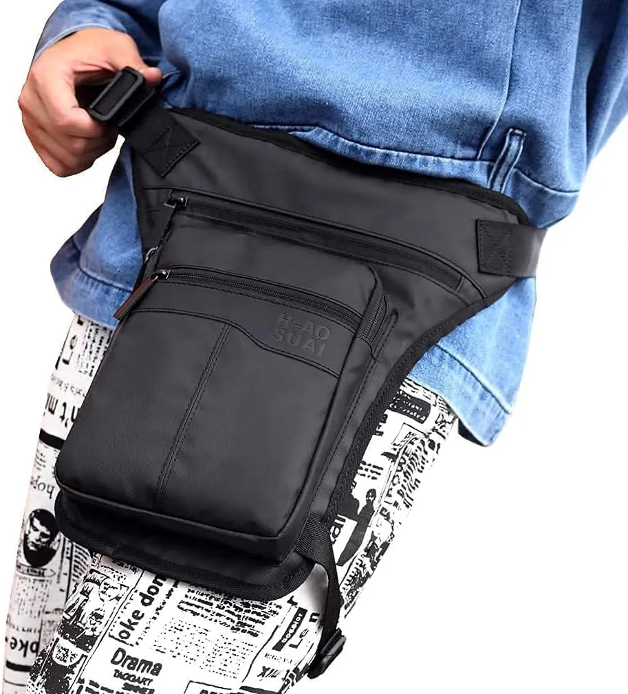 Canvas Tactical Military Waist Pack Pouch Outdoor Drop Leg Bag Waist Bag Fanny Packs Tactical Leg Bag Thigh Pouch Bag Crossbody Bag … 7-black*