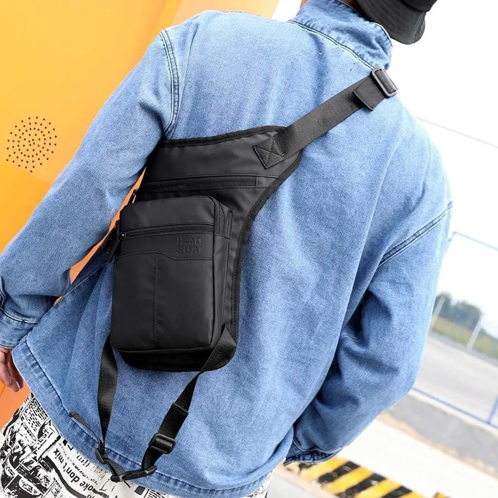Canvas Tactical Military Waist Pack Pouch Outdoor Drop Leg Bag Waist Bag Fanny Packs Tactical Leg Bag Thigh Pouch Bag Crossbody Bag … 7-black*