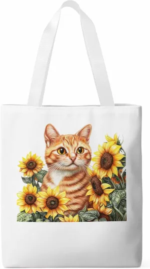 Canvas Tote Bag, Farmhouse Cat Sunflower Aesthetic Canvas Tote Handbags for Women Shoulder Bag