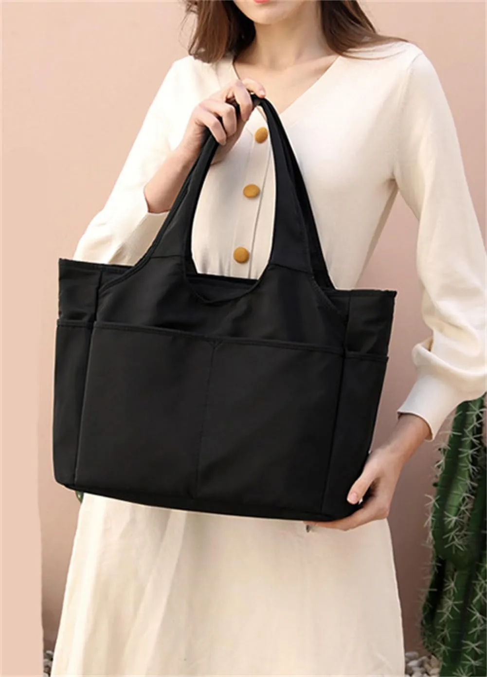 Canvas Tote Bag for Women Waterproof Nylon Multi Pocket Shoulder Bags Laptop Work Bag Hobo Purse Handbag