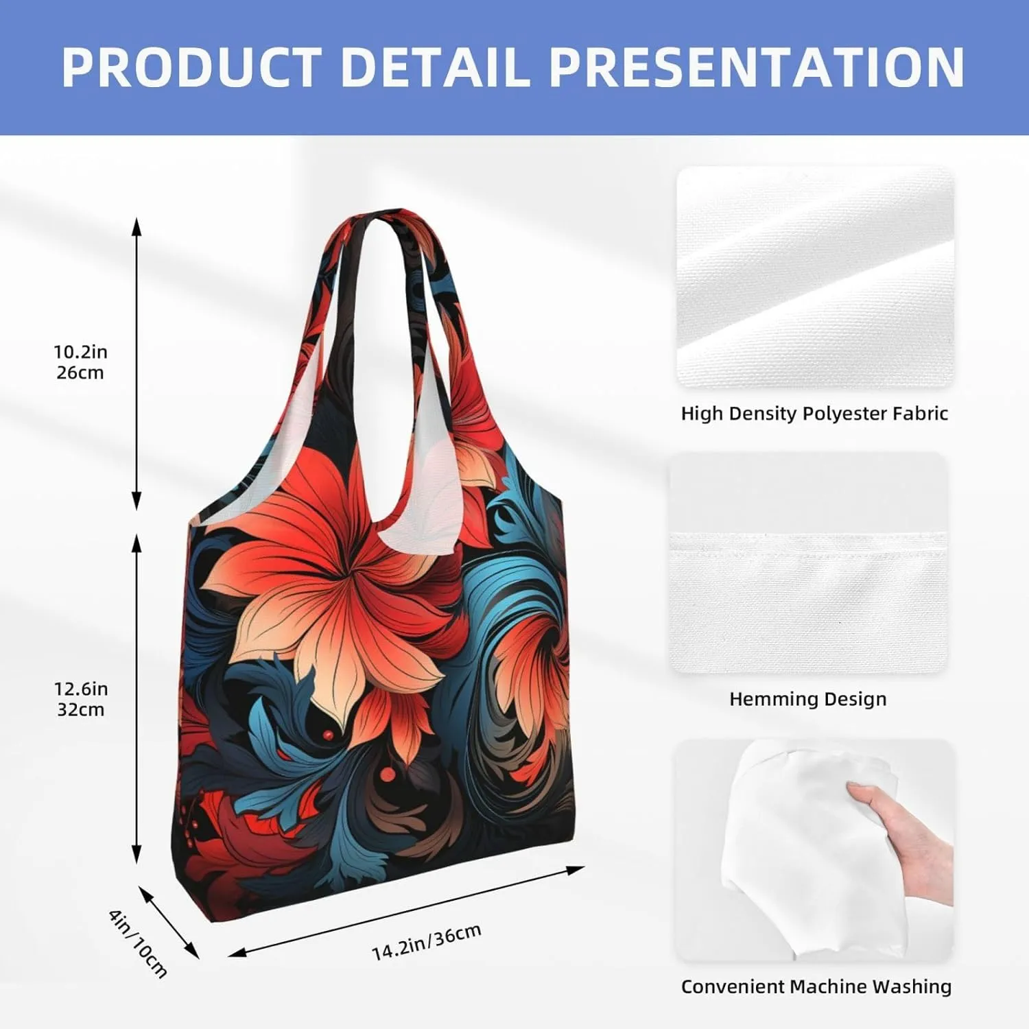 Canvas Tote Bag Lightweight Reusable Grocery Shopping Bag Red Shark Image Handbag for Women Men