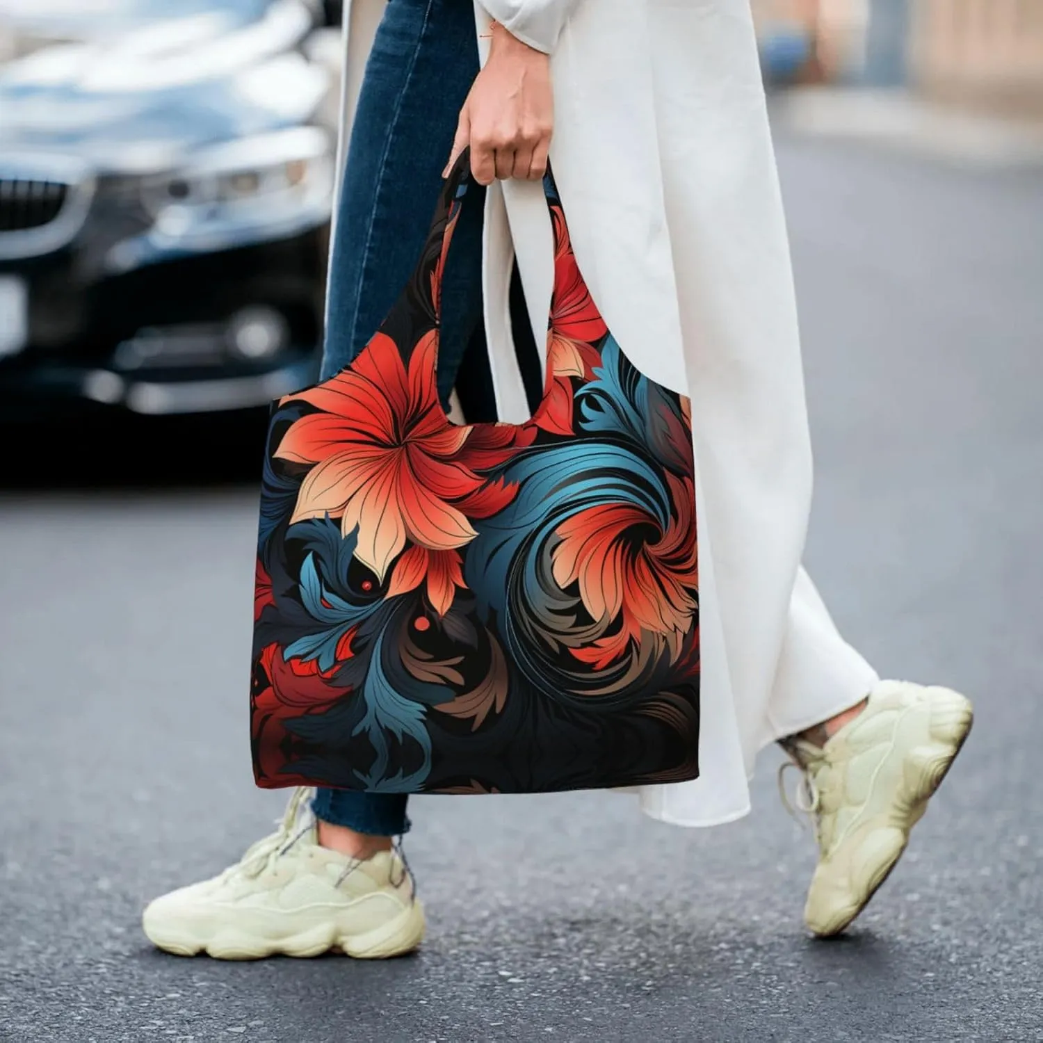 Canvas Tote Bag Lightweight Reusable Grocery Shopping Bag Red Shark Image Handbag for Women Men