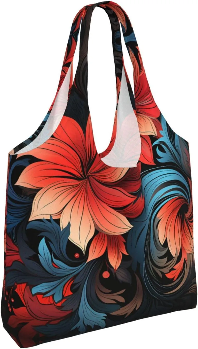 Canvas Tote Bag Lightweight Reusable Grocery Shopping Bag Red Shark Image Handbag for Women Men