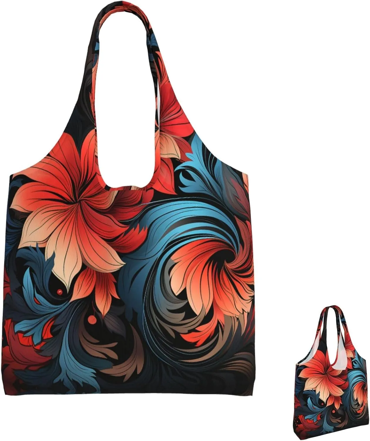 Canvas Tote Bag Lightweight Reusable Grocery Shopping Bag Red Shark Image Handbag for Women Men