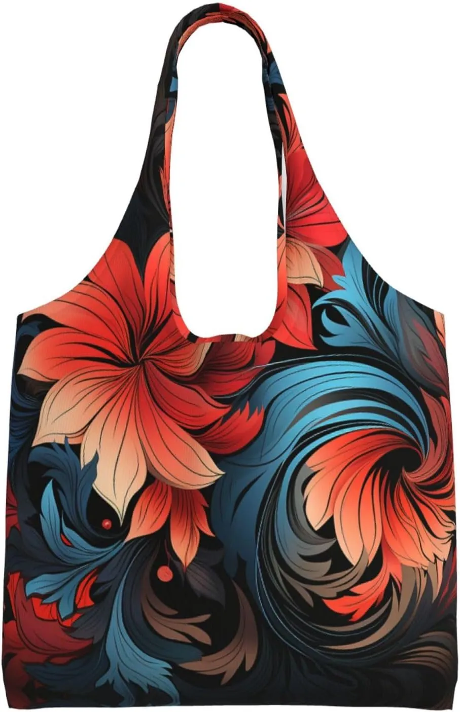 Canvas Tote Bag Lightweight Reusable Grocery Shopping Bag Red Shark Image Handbag for Women Men