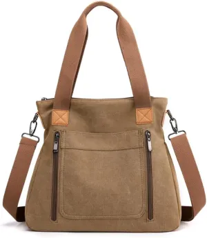 Canvas Tote Purse for Women Work Shoulder Crossbody Bag Vintage Multi-pocket Handbags