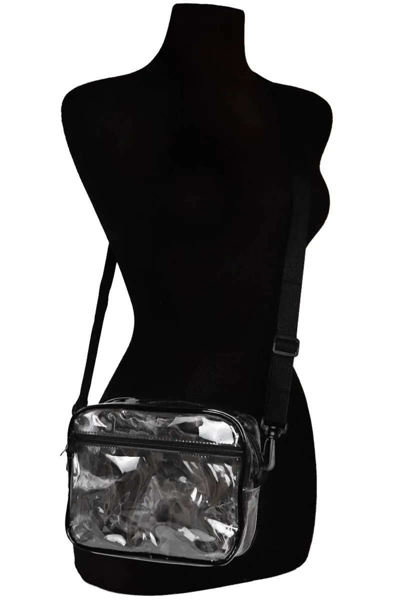 Cap Zone - Clear PVC Crossbody Messenger Travel Bag: Black