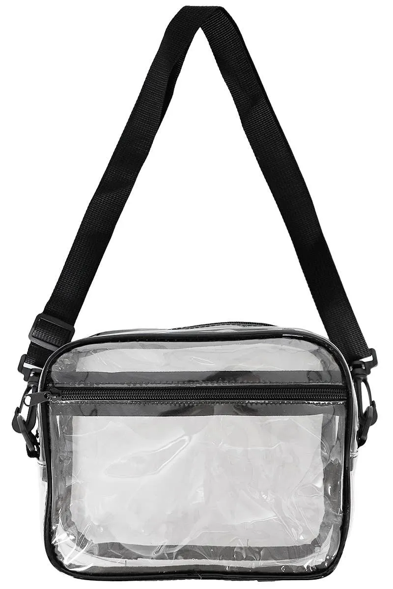 Cap Zone - Clear PVC Crossbody Messenger Travel Bag: Black