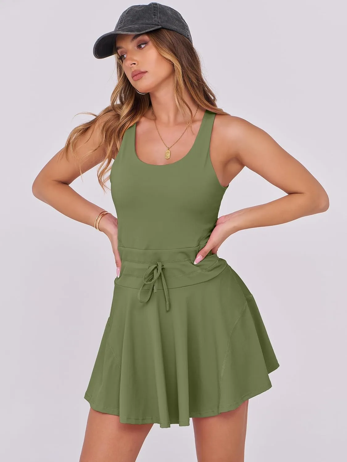 Caracilia Women's Tennis Mini Dresses Workout Built in Shorts Golf Athletic Sleeveless One Piece Summer Active Romper Dress
