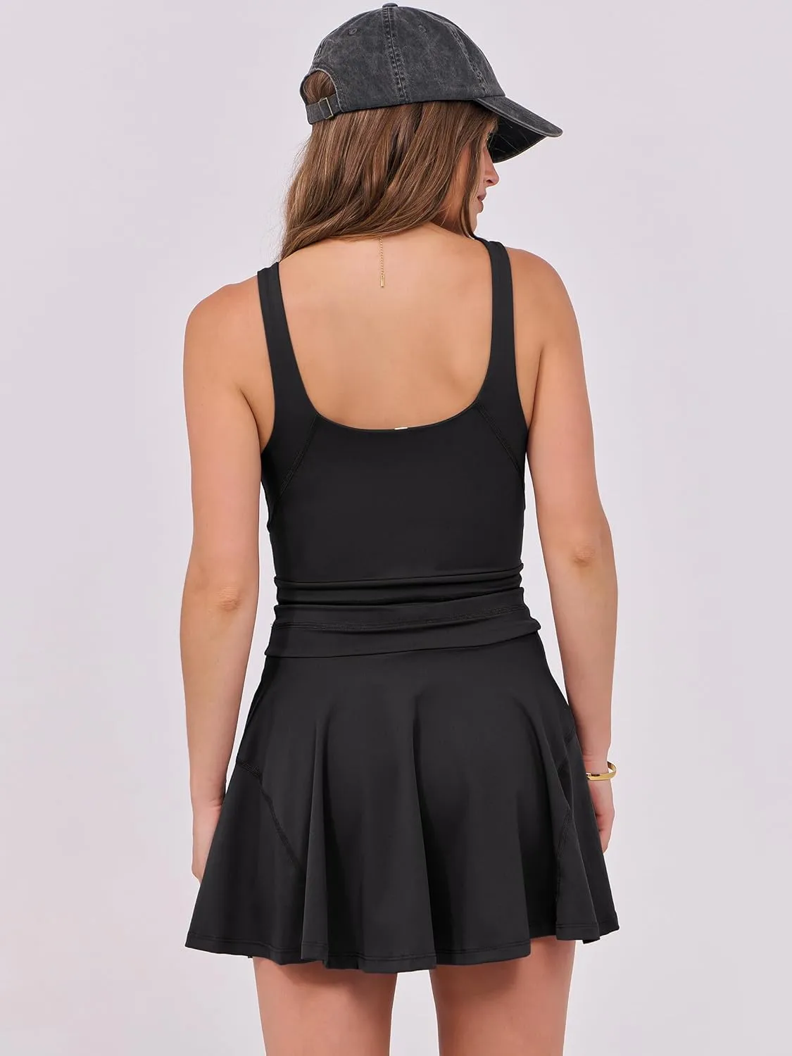 Caracilia Women's Tennis Mini Dresses Workout Built in Shorts Golf Athletic Sleeveless One Piece Summer Active Romper Dress