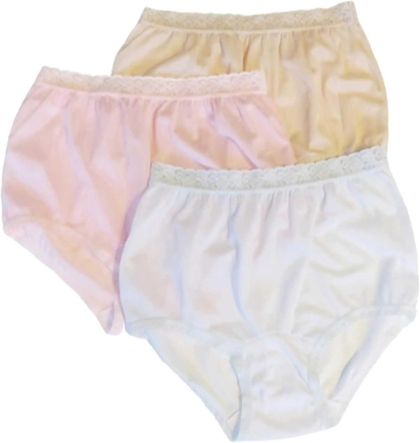 Carole Women's Nylon Lace Trim Panties Full Cut Briefs - Pack of 3