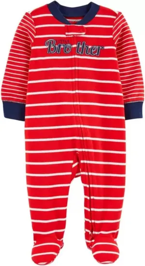 Carter's Baby Boys' Cotton Zip-up Sleep N Play Red/Stripe Little Bro Months