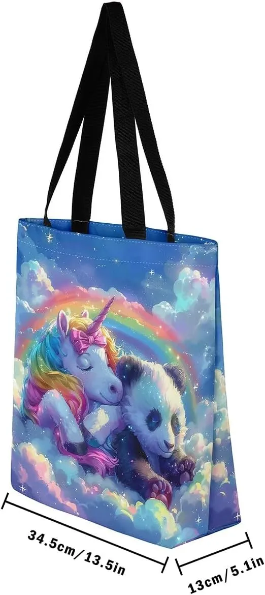 Cartoon Animals Canvas Tote Bag Valentine's Day Shoulder Handbags for Shopping,Unicorn Bag Reusable Handbag