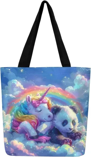 Cartoon Animals Canvas Tote Bag Valentine's Day Shoulder Handbags for Shopping,Unicorn Bag Reusable Handbag