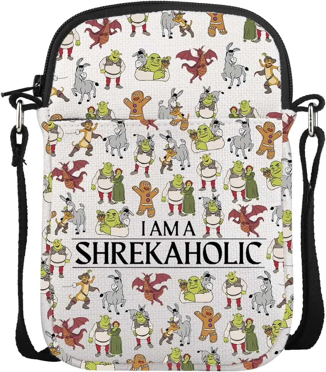 Cartoon Characters Crossbody Purse Bag Monster Movies Lover Gift Donkey and Puss In Boots Travel Zipper Pouch BFF Gift
