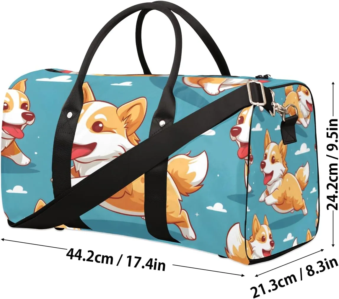 Cartoon Corgi Dog Travel Duffle Bag for Women Men Gym Duffel Foldable Bag Waterproof Weekender Funny Animals Duffle Tote