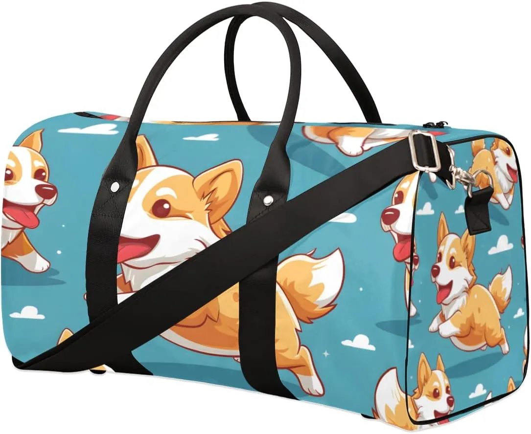 Cartoon Corgi Dog Travel Duffle Bag for Women Men Gym Duffel Foldable Bag Waterproof Weekender Funny Animals Duffle Tote