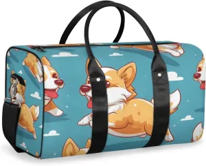 Cartoon Corgi Dog Travel Duffle Bag for Women Men Gym Duffel Foldable Bag Waterproof Weekender Funny Animals Duffle Tote