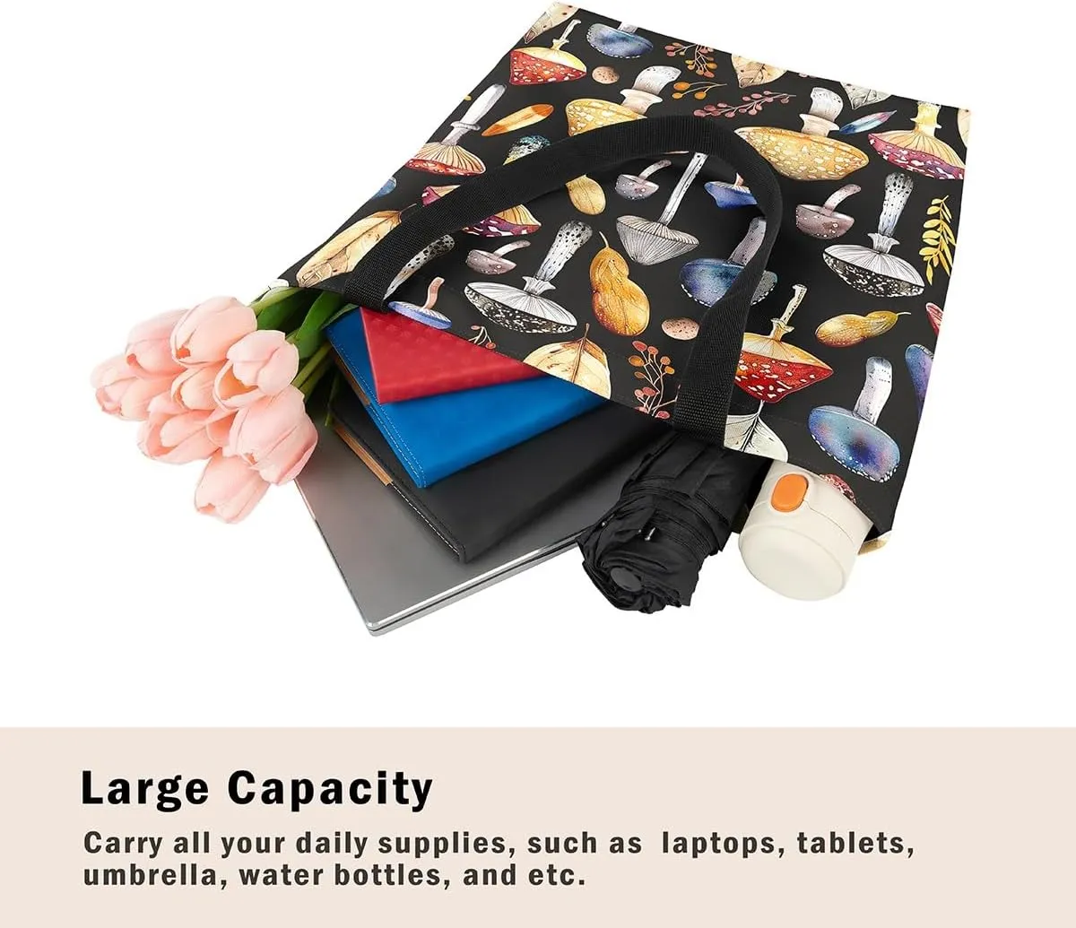 Castle Fairy Canvas Tote Bag for Women Reusable Shopping Bags Portable Storage Handbag