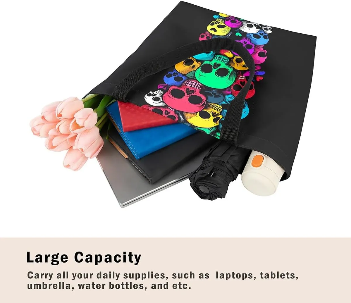Castle Fairy Gothic Horror Skeleton Canvas Tote Bag,Halloween Travel Beach Bag,Abstract Ghost Large Capacity Gym Bag
