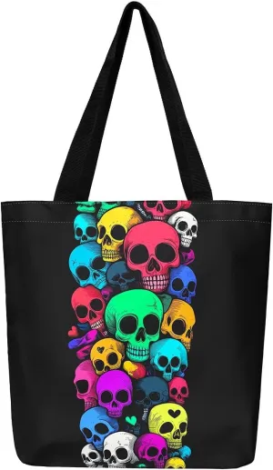 Castle Fairy Gothic Horror Skeleton Canvas Tote Bag,Halloween Travel Beach Bag,Abstract Ghost Large Capacity Gym Bag