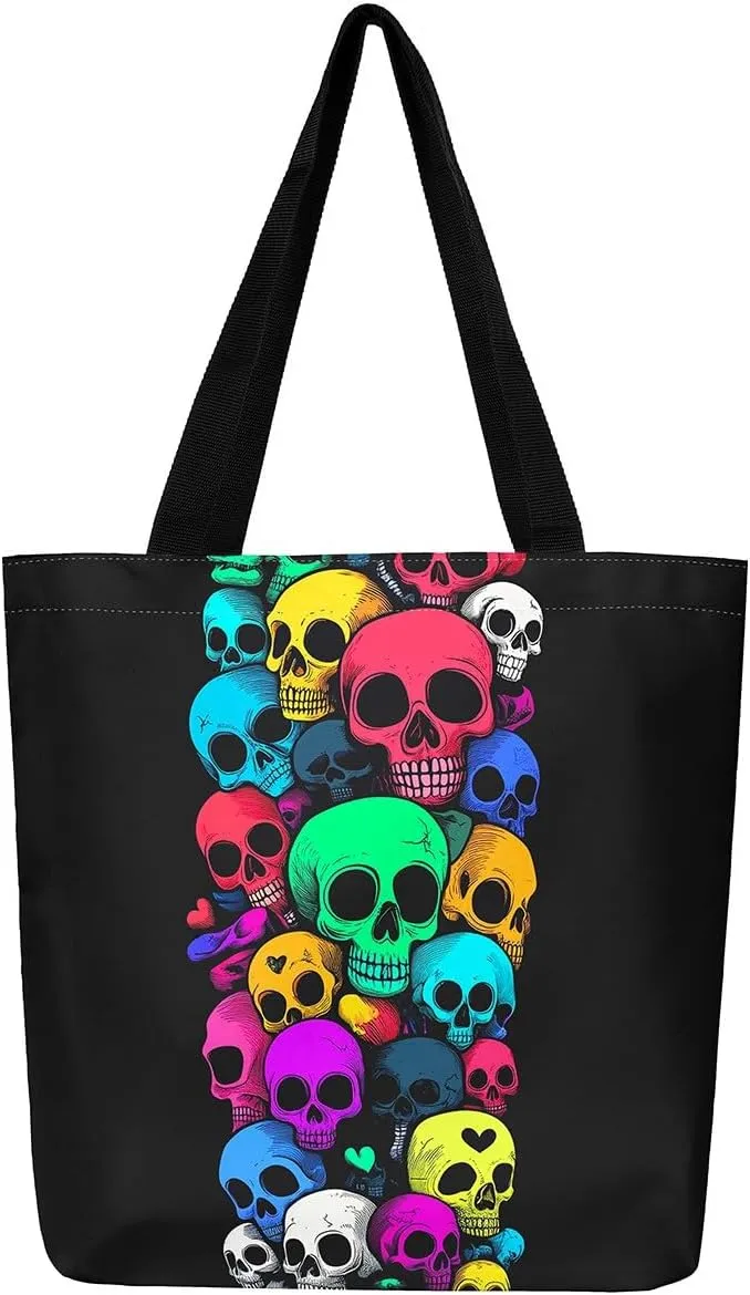 Castle Fairy Gothic Horror Skeleton Canvas Tote Bag,Halloween Travel Beach Bag,Abstract Ghost Large Capacity Gym Bag