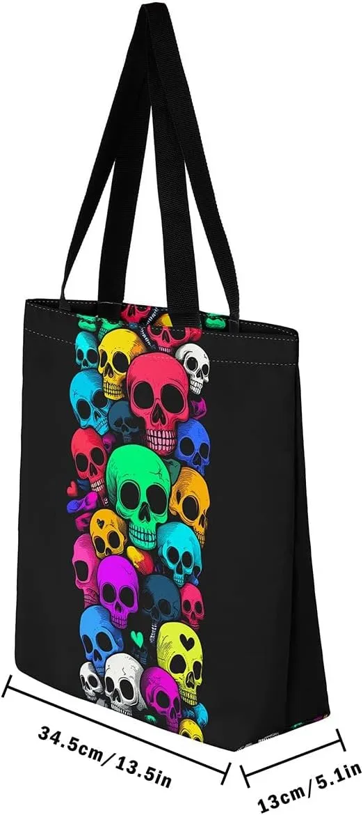 Castle Fairy Gothic Horror Skeleton Canvas Tote Bag,Halloween Travel Beach Bag,Abstract Ghost Large Capacity Gym Bag