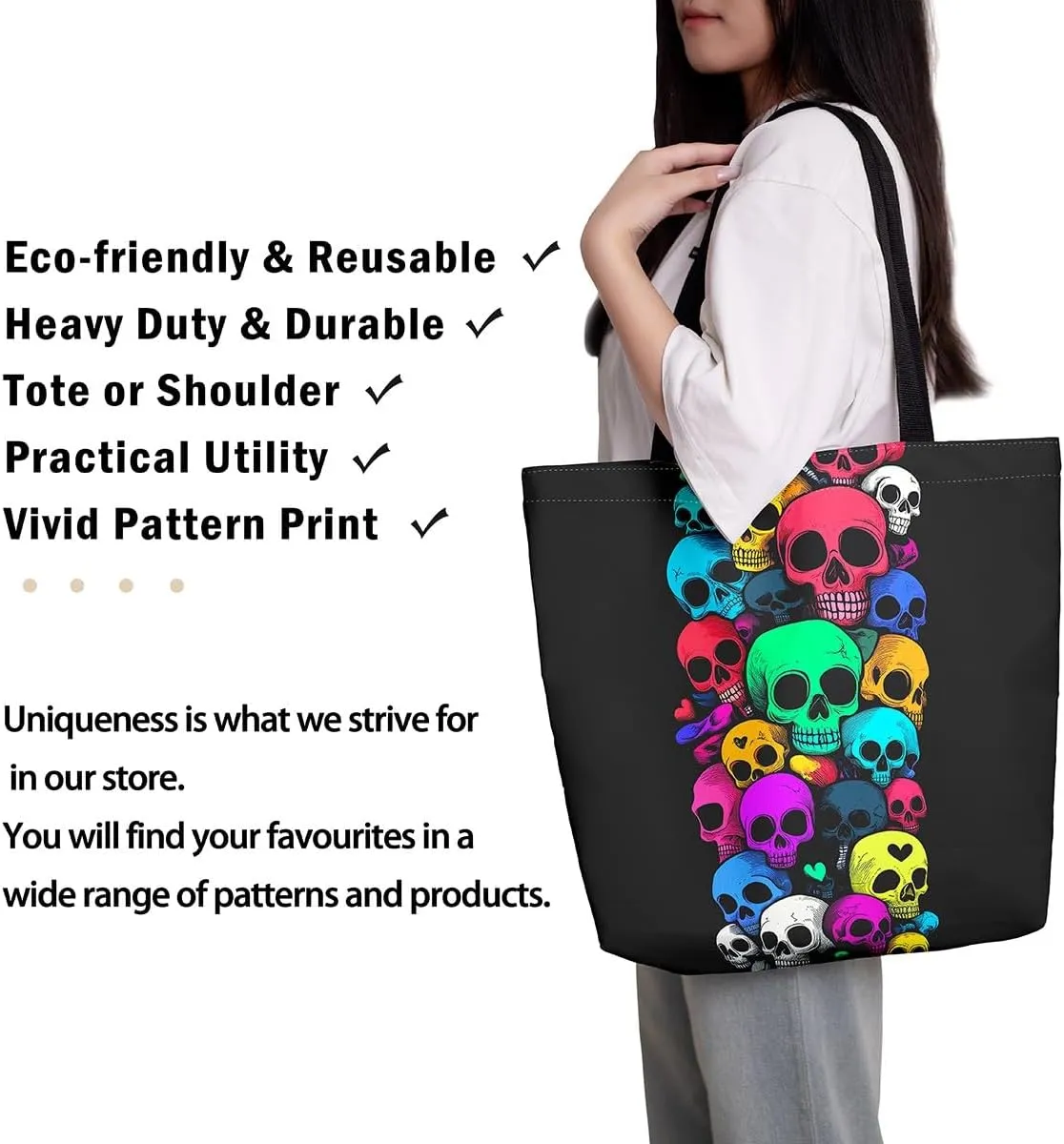 Castle Fairy Gothic Horror Skeleton Canvas Tote Bag,Halloween Travel Beach Bag,Abstract Ghost Large Capacity Gym Bag
