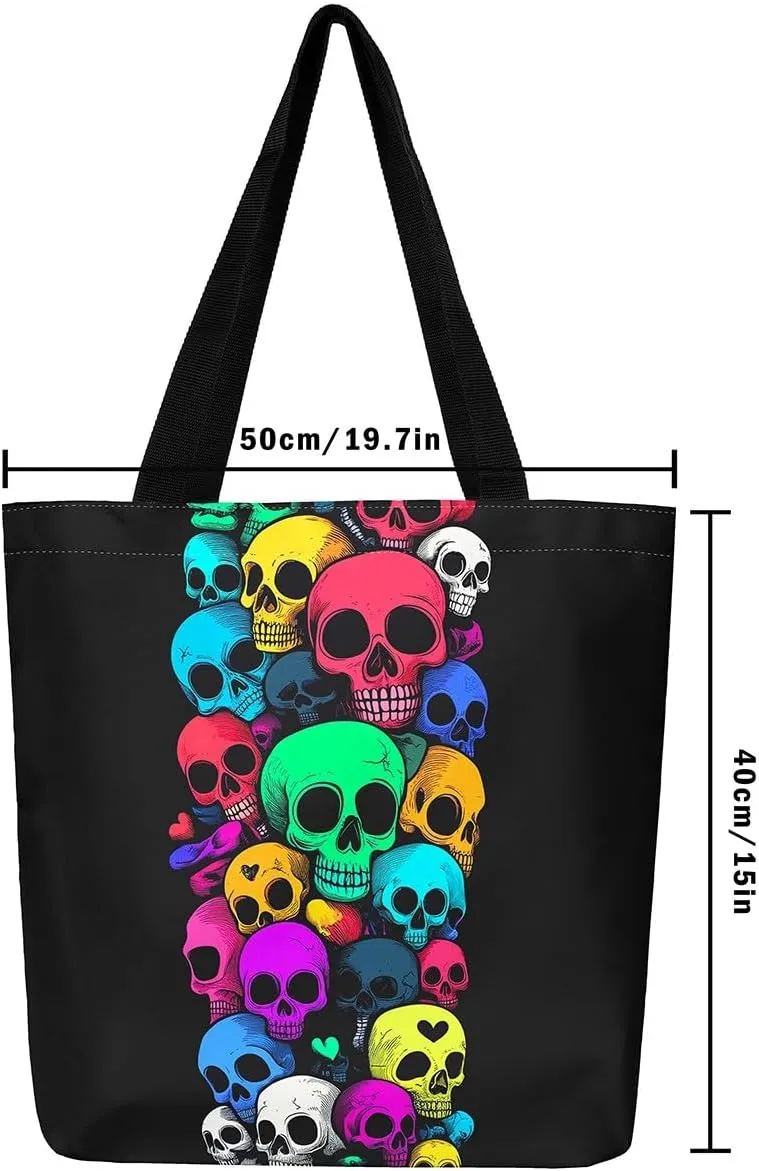 Castle Fairy Gothic Horror Skeleton Canvas Tote Bag,Halloween Travel Beach Bag,Abstract Ghost Large Capacity Gym Bag