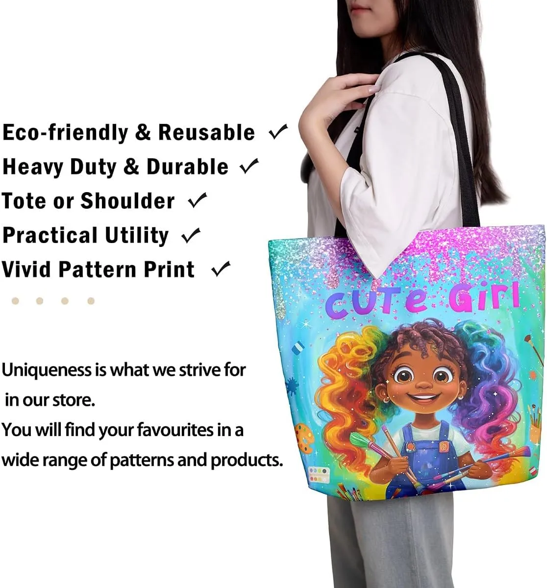 Castle Fairy Painting Girl American Canvas Tote Bag for Adults