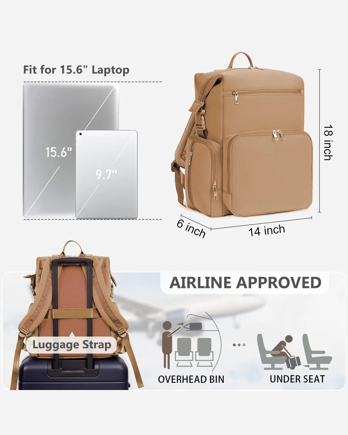CEI-CEI Neoprene Diaper bag Backpack Waterproof Baby Changing Bags for Mom and Dad with Changing Pad Large Travel Maternity Tote with Insulated Pockets and Organised Compartments Mother‘s Day (Oat)