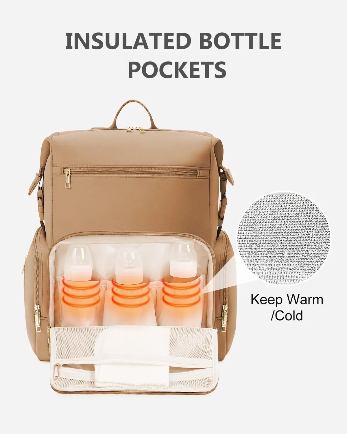 CEI-CEI Neoprene Diaper bag Backpack Waterproof Baby Changing Bags for Mom and Dad with Changing Pad Large Travel Maternity Tote with Insulated Pockets and Organised Compartments Mother‘s Day (Oat)