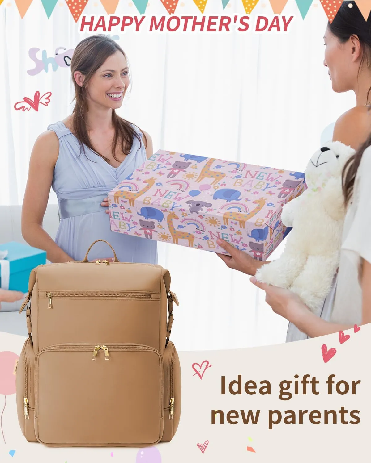 CEI-CEI Neoprene Diaper bag Backpack Waterproof Baby Changing Bags for Mom and Dad with Changing Pad Large Travel Maternity Tote with Insulated Pockets and Organised Compartments Mother‘s Day (Oat)