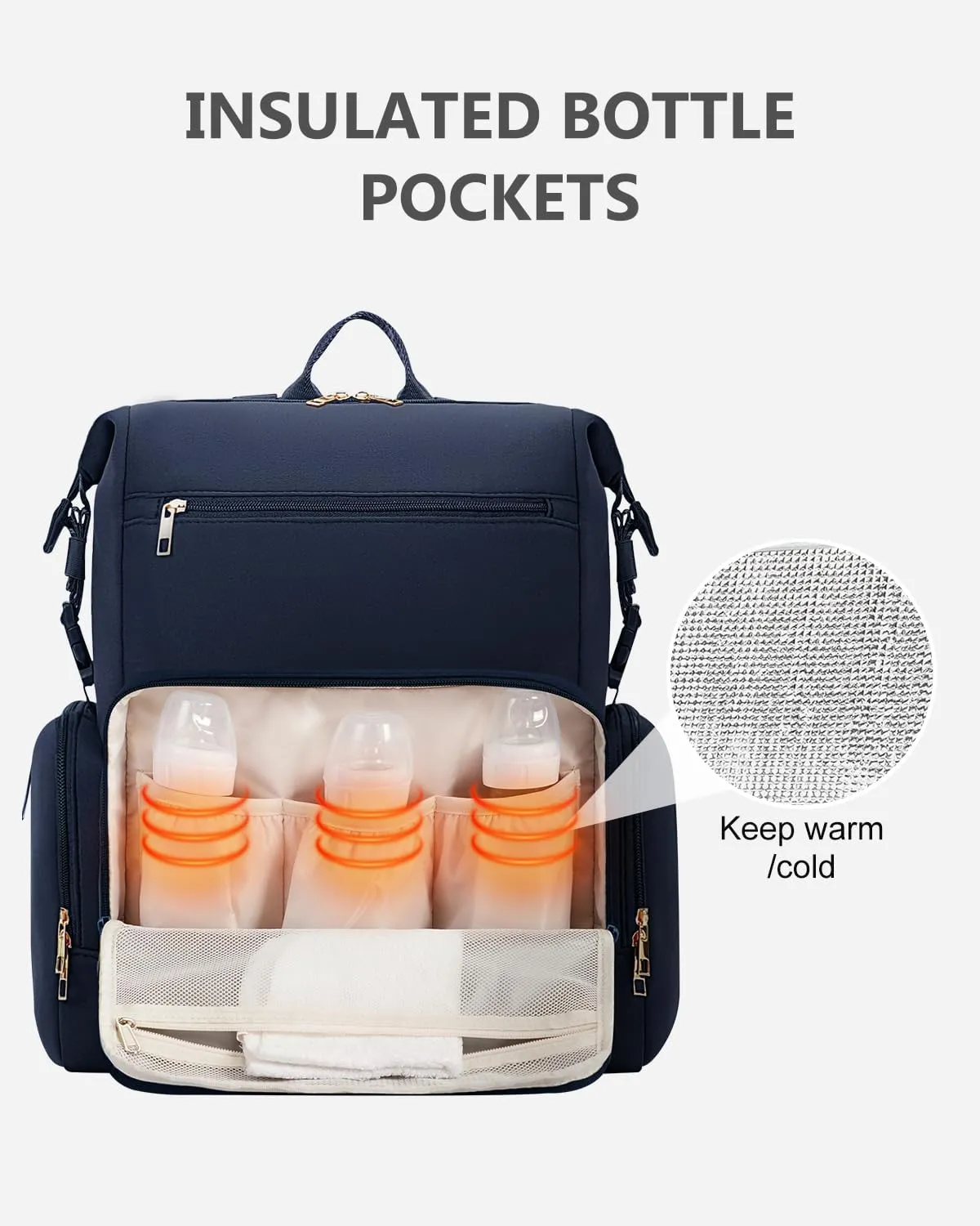 CEI-CEI Neoprene Diaper Bag Backpack with Insulated Pockets, Large Newborn Baby Maternity Bags Travel Tote with Changing Pad Mother‘s Day Gift (Dark Blue)