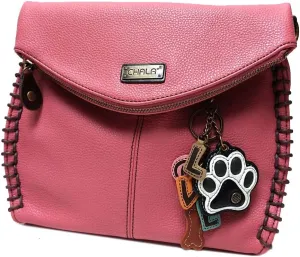 CHALA Charming Crossbody Bag With Flap Top | Flap and Zipper Cross-Body Purse or Shoulder Handbag with Metal Chain - Pink