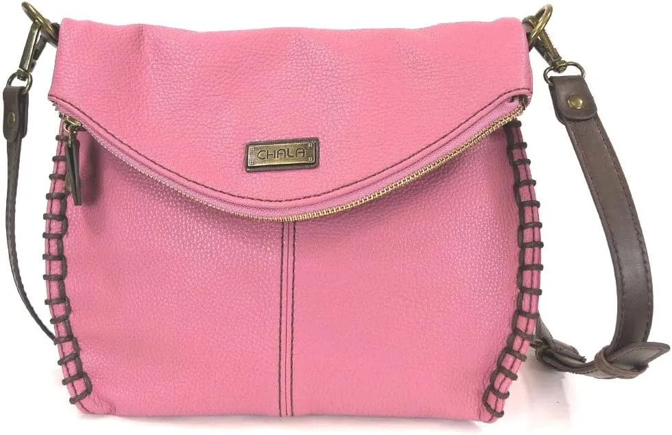 CHALA Charming Crossbody Bag With Flap Top | Flap and Zipper Cross-Body Purse or Shoulder Handbag with Metal Chain - Pink