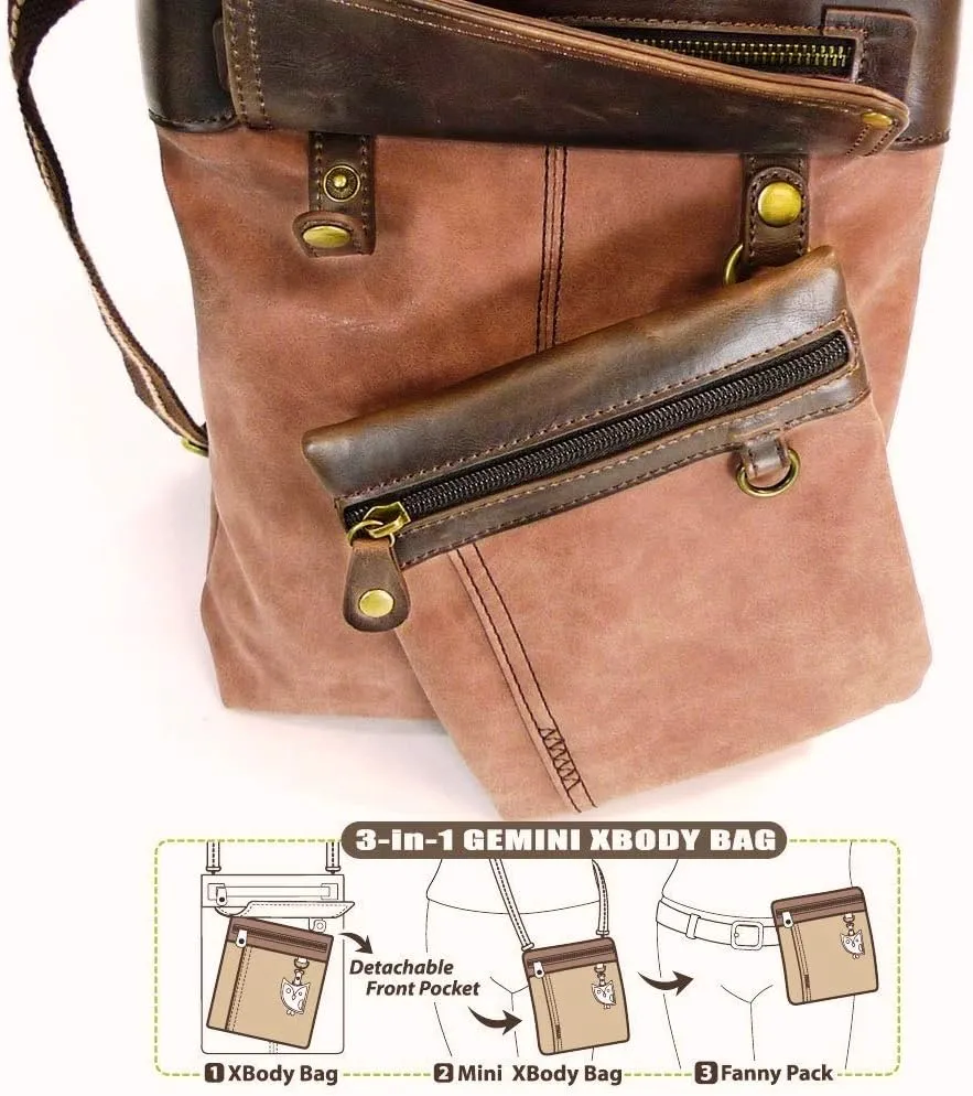 CHALA GEMINI Crossbody Faux Leather Gift Messenger Bag with Double Zip Wallet