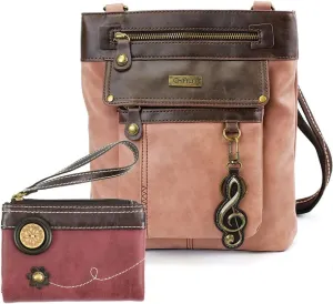 CHALA GEMINI Crossbody Faux Leather Gift Messenger Bag with Double Zip Wallet