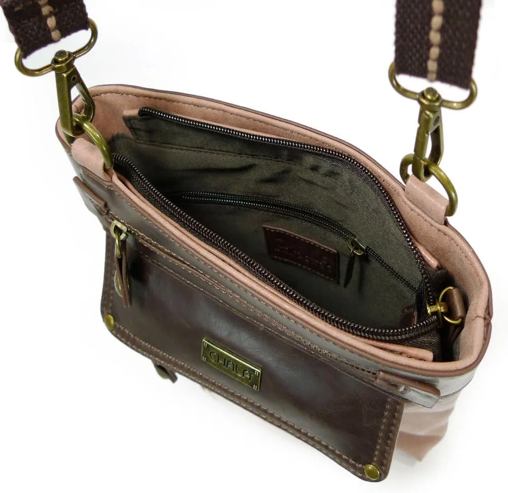 CHALA GEMINI Crossbody Faux Leather Gift Messenger Bag with Double Zip Wallet