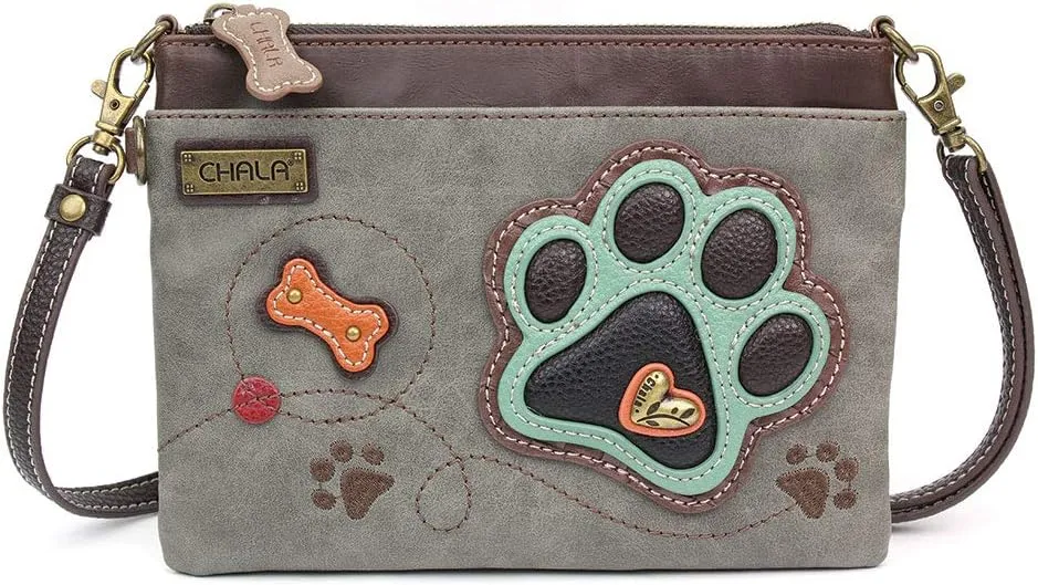 CHALA Paw Print Mini Crossbody Handbag Dog Lovers Gift, Dog Mom Convertible Straps with Metal Paw Charm Combo