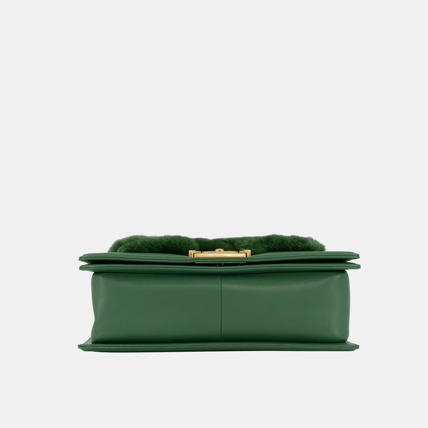 Chanel Medium Boy Flap Bag in Green Rabbit Fur and Lambskin with Gold Hardware