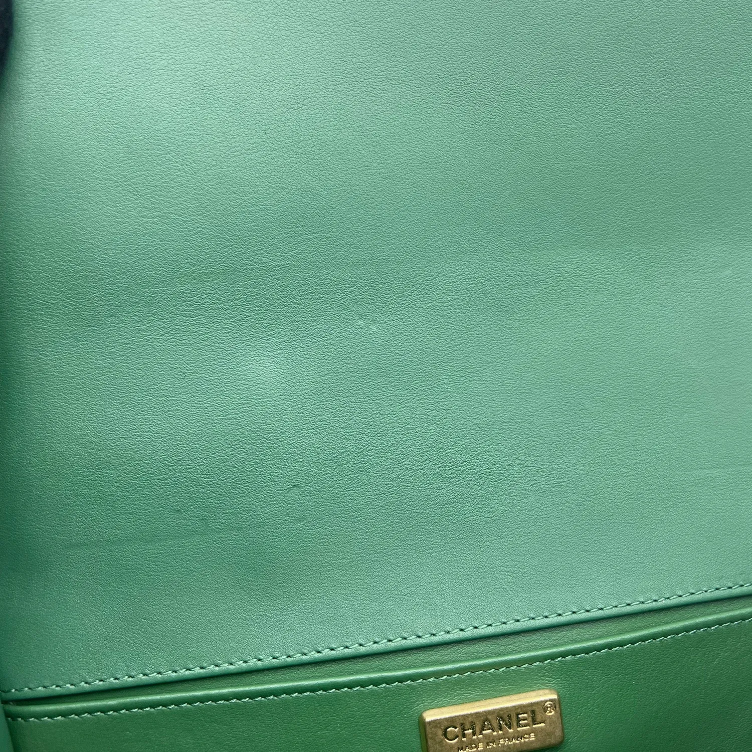 Chanel Medium Boy Flap Bag in Green Rabbit Fur and Lambskin with Gold Hardware