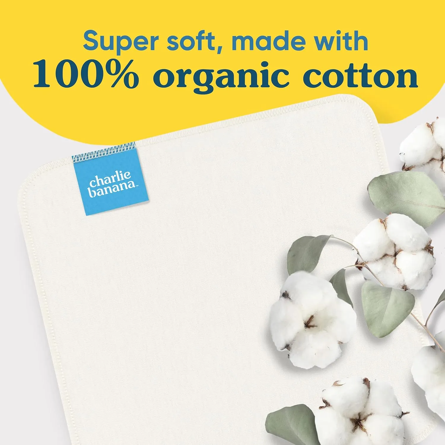 Charlie Banana Reusable 100% Cotton Baby Wipes, Super Soft and Washable, 10 Pack Reusable Cloth Wipes
