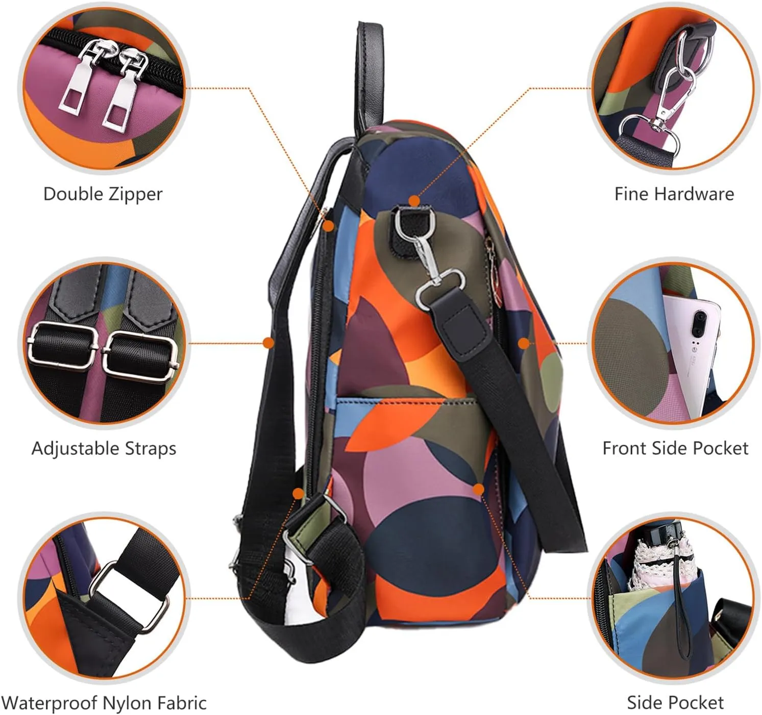 CHARMORE Women Backpack Purse Waterproof Nylon Anti-theft Rucksack Shoulder Bags