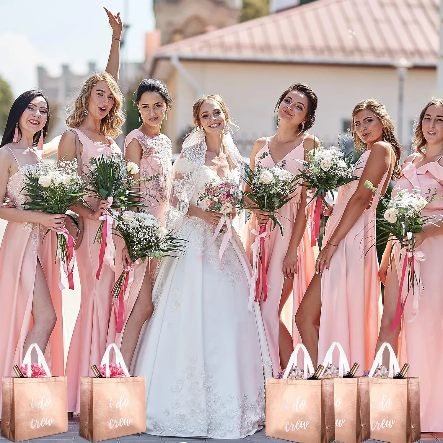 CHENGU 8 Pieces Bridesmaid Gift Bags I Do Crew Bachelorette Bags Bridesmaid Gifts for Wedding Day Bachelorette Party Bridal Party Favor Team Bride Bridal Shower(Rose Gold)