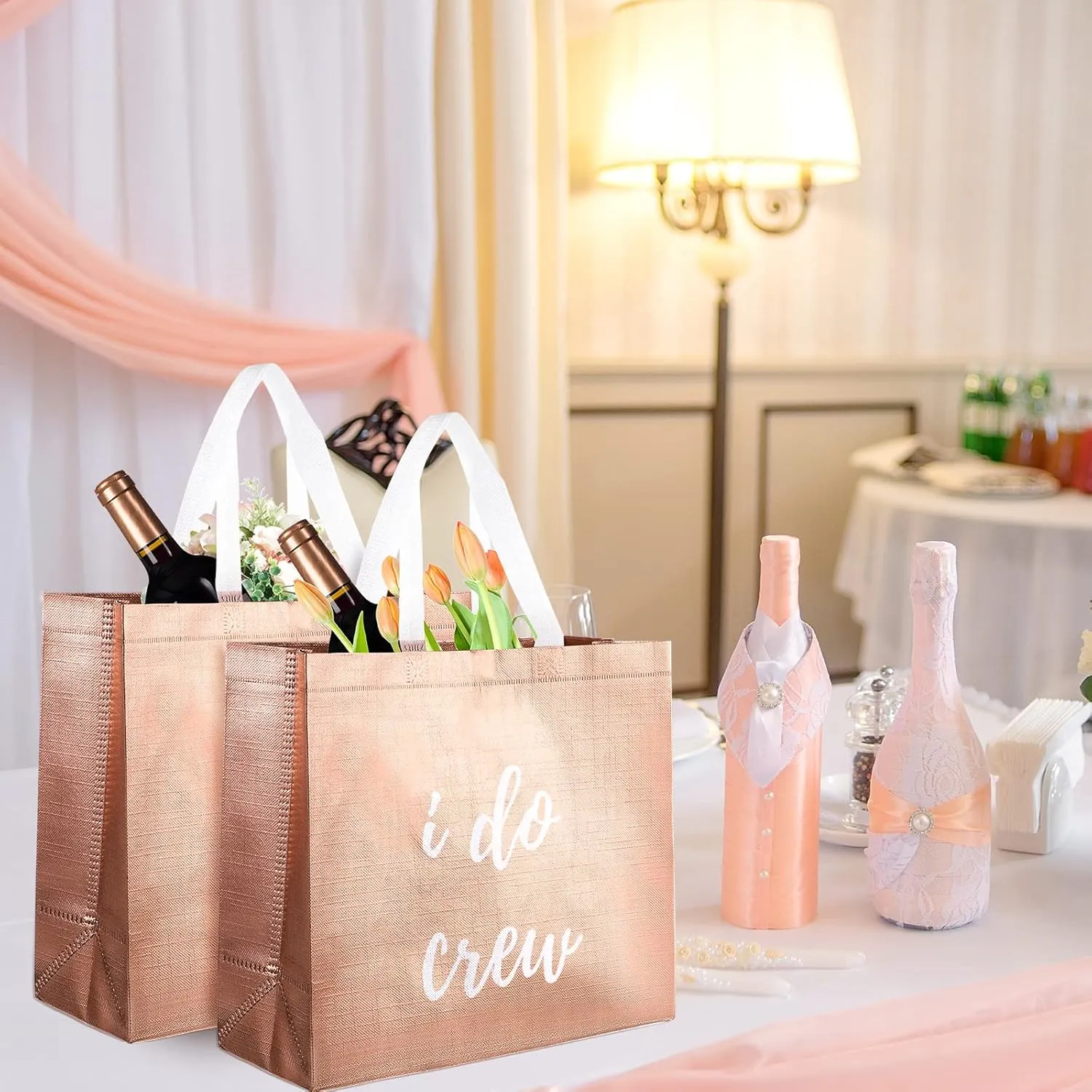 CHENGU 8 Pieces Bridesmaid Gift Bags I Do Crew Bachelorette Bags Bridesmaid Gifts for Wedding Day Bachelorette Party Bridal Party Favor Team Bride Bridal Shower(Rose Gold)