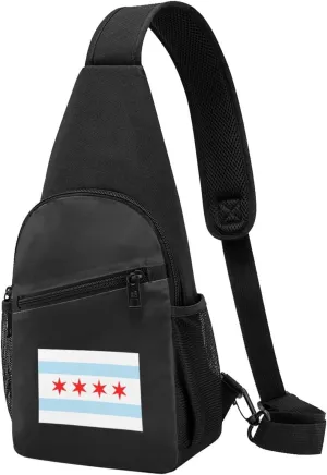 Chicago City Flag Unisex Chest Bag Lightweight Crossbody Shoulder Bag Travel Pocket Black