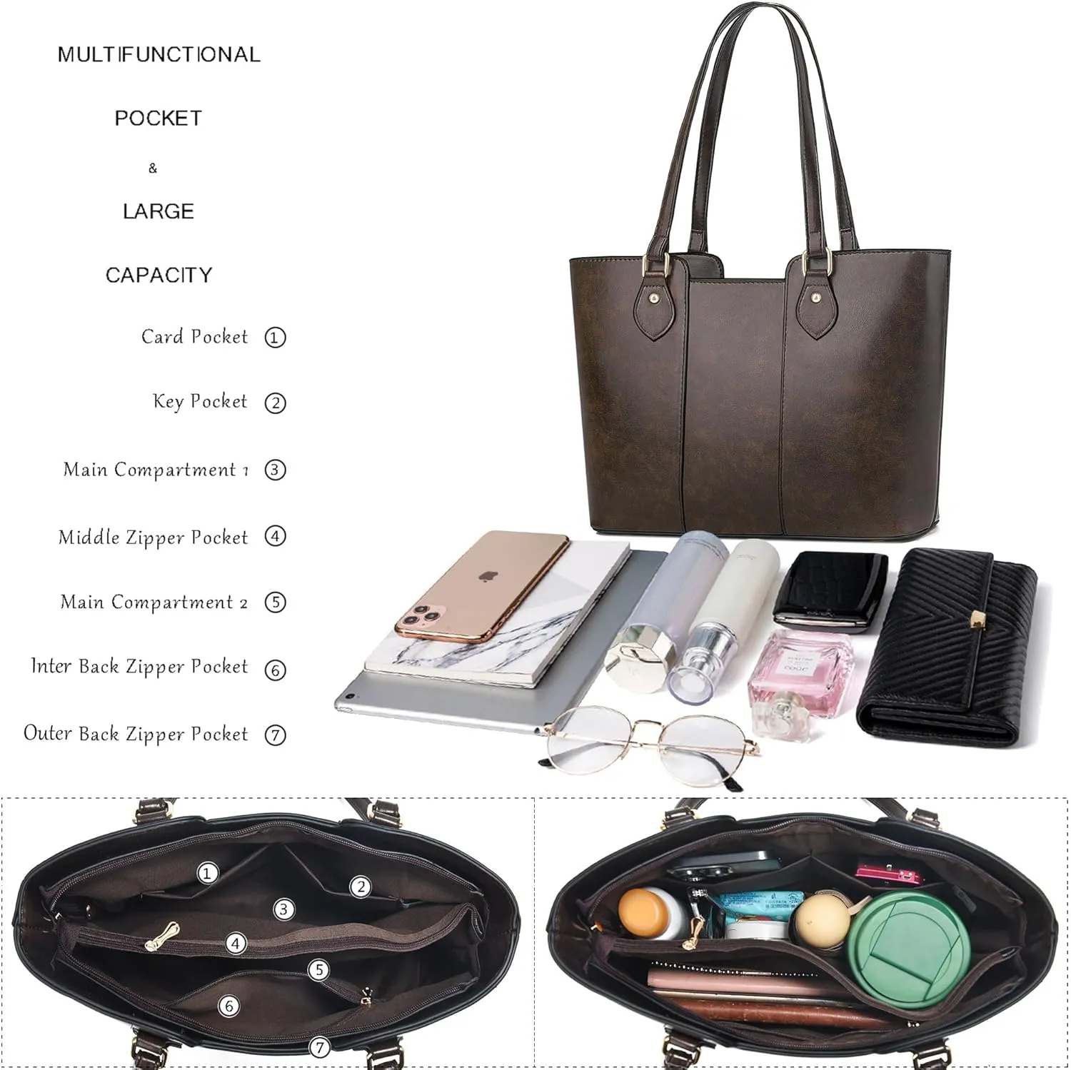 CHICAROUSAL Tote Bag for Women Large Handbags and Purses for Women PU Leather Womens Shoulder Bags
