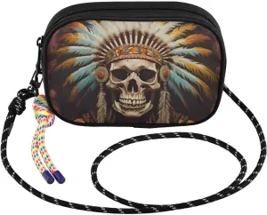 Chief Skull Feather Crossbody Bag for Women Cell Phone Purses Women's Small Shoulder Handbags Wallet Purse with Strap